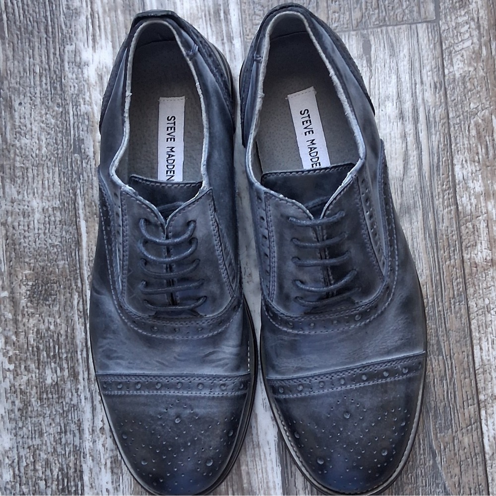 Steve Madden SPANNER Distressed Leather Brogue Oxfords | Dark Grunge Preppy